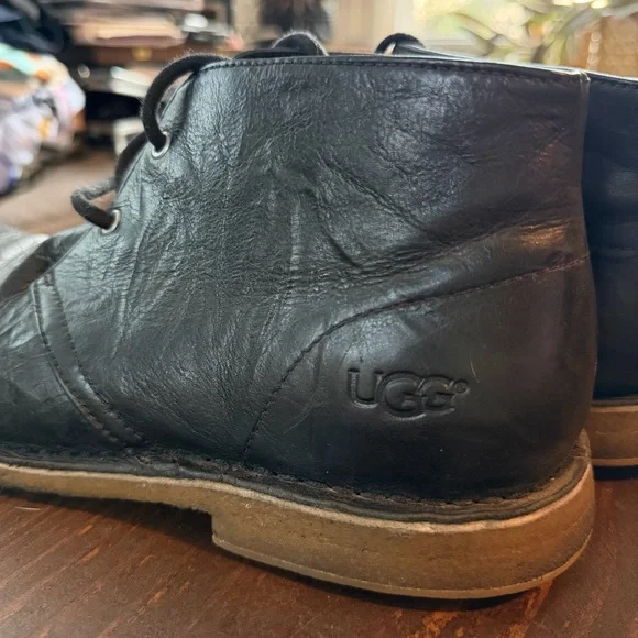 UGG Black Leather Leighton Chukka Boots - Size 9M